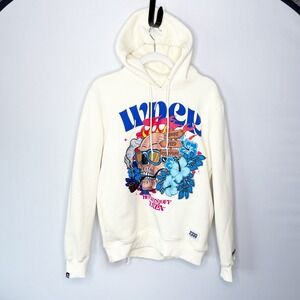 Wedding Cake Mens Small Cream Graphic Hoodie Smoking Skull Hibiscus No Days Off